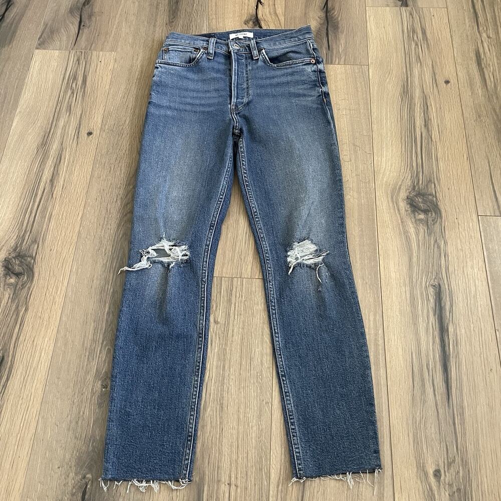 RE/DONE Jeans Size 26 90s High Rise Ankle Crop Raw Hem Denim Stretch Distressed